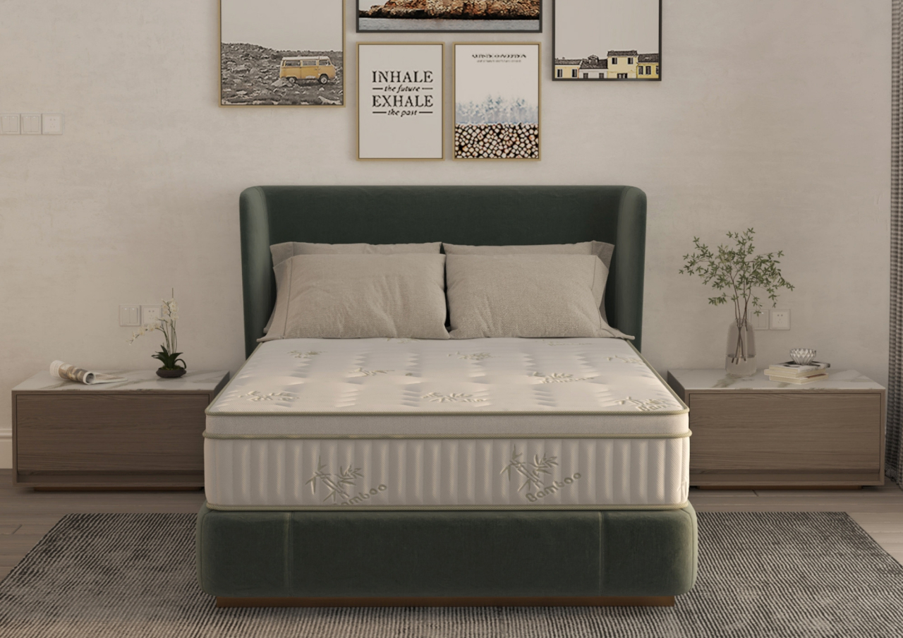 Saltea cu memorie si arcuri Bambus Super Confort Pocket Multilayer 200x200, inaltime 25 cm, husa matlasata, sistem 3D, manere, fermitate medie [6]