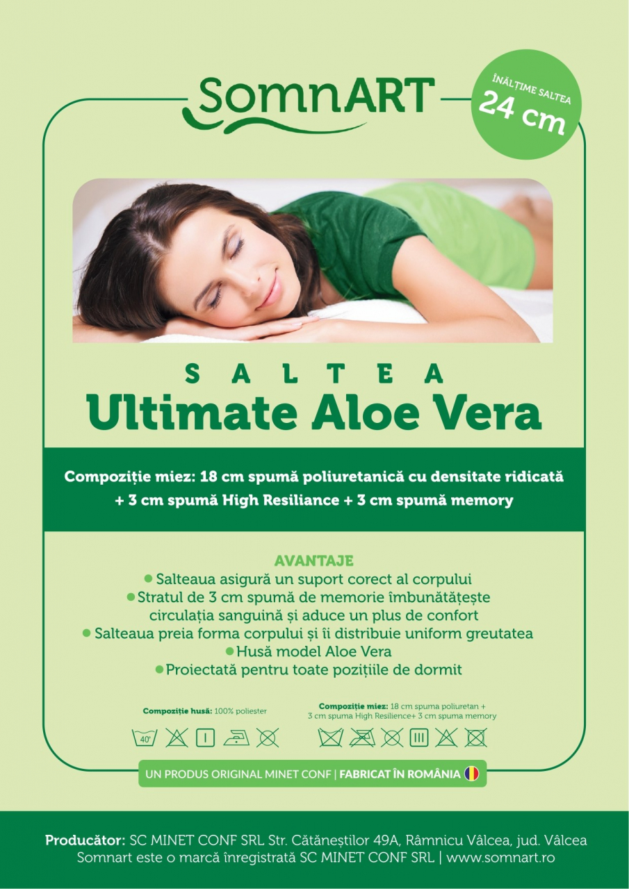 Saltea cu memorie Somnart Memory Ultimate 160x200, înălțime 24 cm, husă cu Aloe Vera, cu mânere, fermitate mare [9]