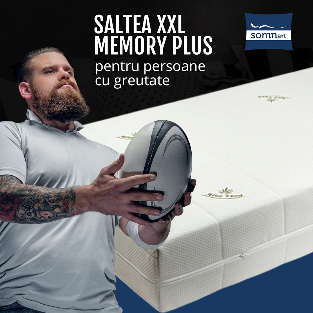 Saltea cu memorie Somnart XXL Memory Plus 140x200, înălțime 25 cm, pentru persoane supraponderale, husă Aloe Vera detașabilă, rulată, fermitate mare [17]