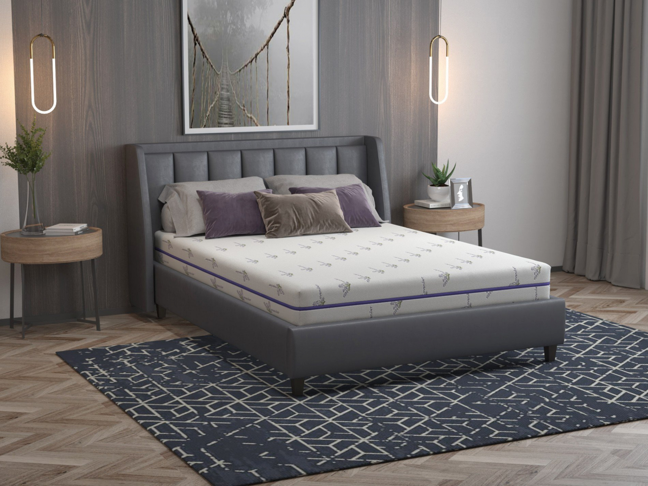 Saltea cu memorie Somnexpert Lavanda 90x200, înălțime 16 cm, ortopedică, husă tratată cu lavandă, lavabilă, cu fermoar, rulată, fermitate medie [3]