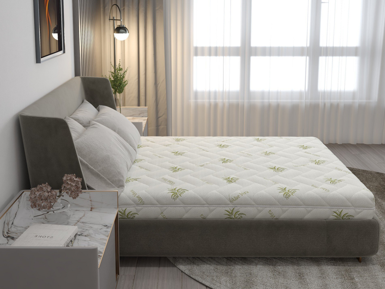 Saltea cu spumă poliuretanică Confort 4Family 90x190, înălțime 14 cm, cu Aloe Vera, husa lavabilă și detașabilă cu fermoar, fermitate medie [2]