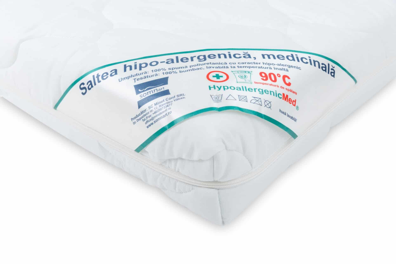 Saltea cu spumă poliuretanică HypoallergenicMed 80x160, înălțime 10 cm, pentru bebeluși și copii, husă bumbac, fermitate medie [4]