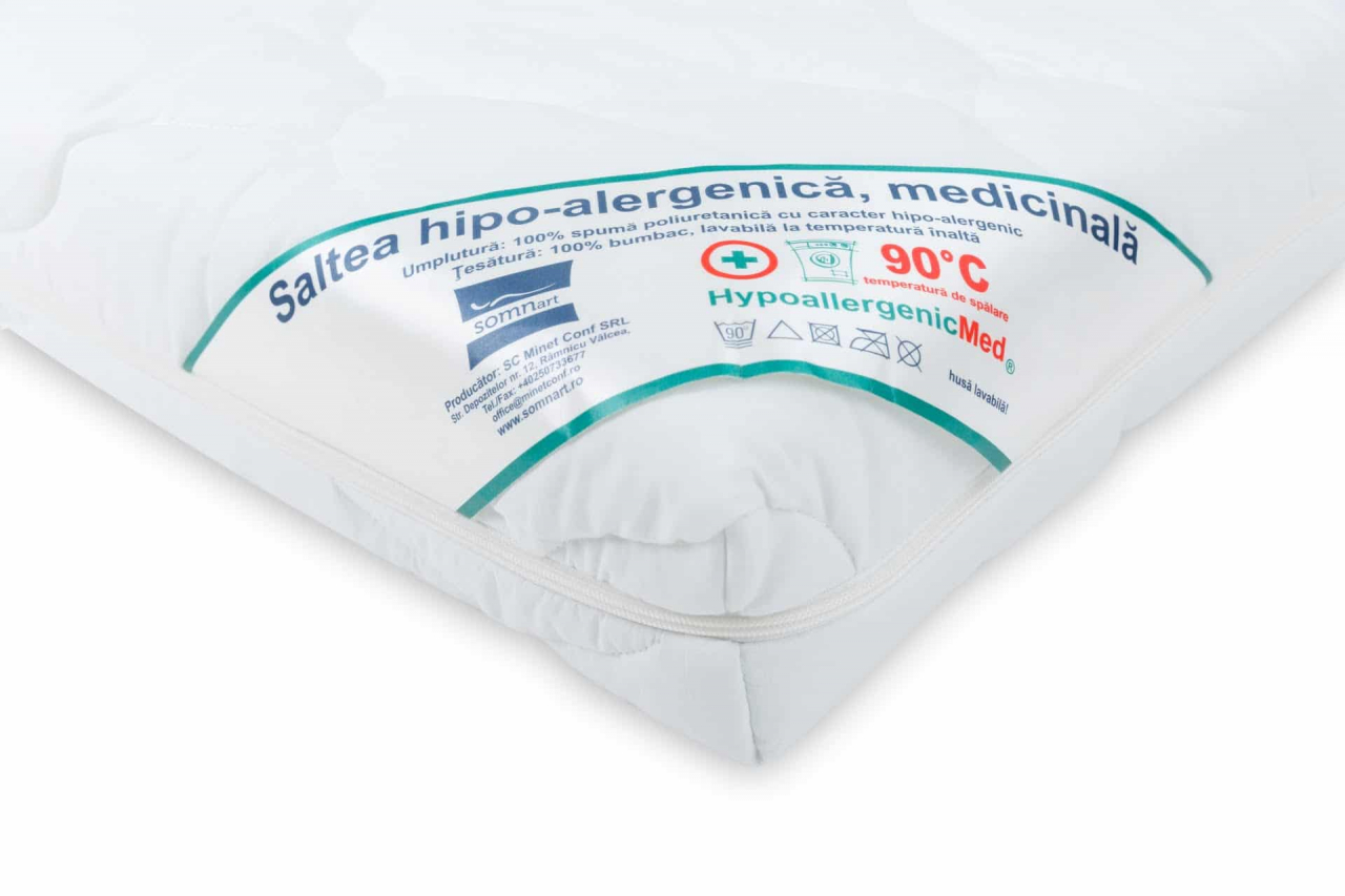 Saltea cu spumă poliuretanică Somnart HypoallergenicMed 70x140, înălțime 10 cm, ortopedică, pentru bebeluși și copii, husă detașabilă, fermitate medie [7]