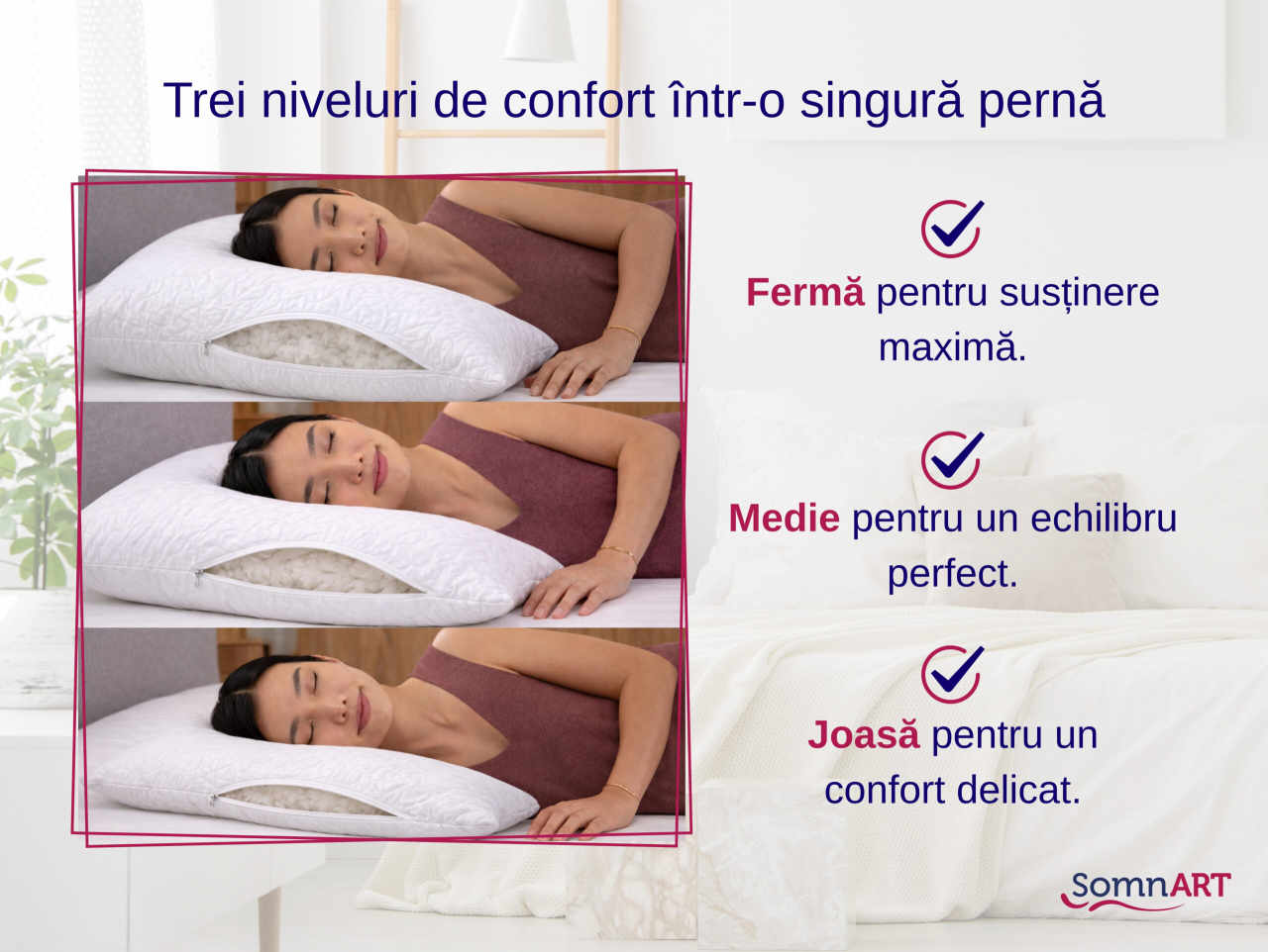 Perna ajustabila 50x70 Somnia, microfibra, lavabila la masina, vidat, alb [3]