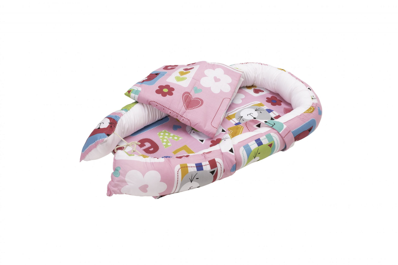Set Baby Nest Somnart: Cosulet bebelusi + Salteluta 42x84x2cm + Paturica 70x70cm, model Pisicute [2]