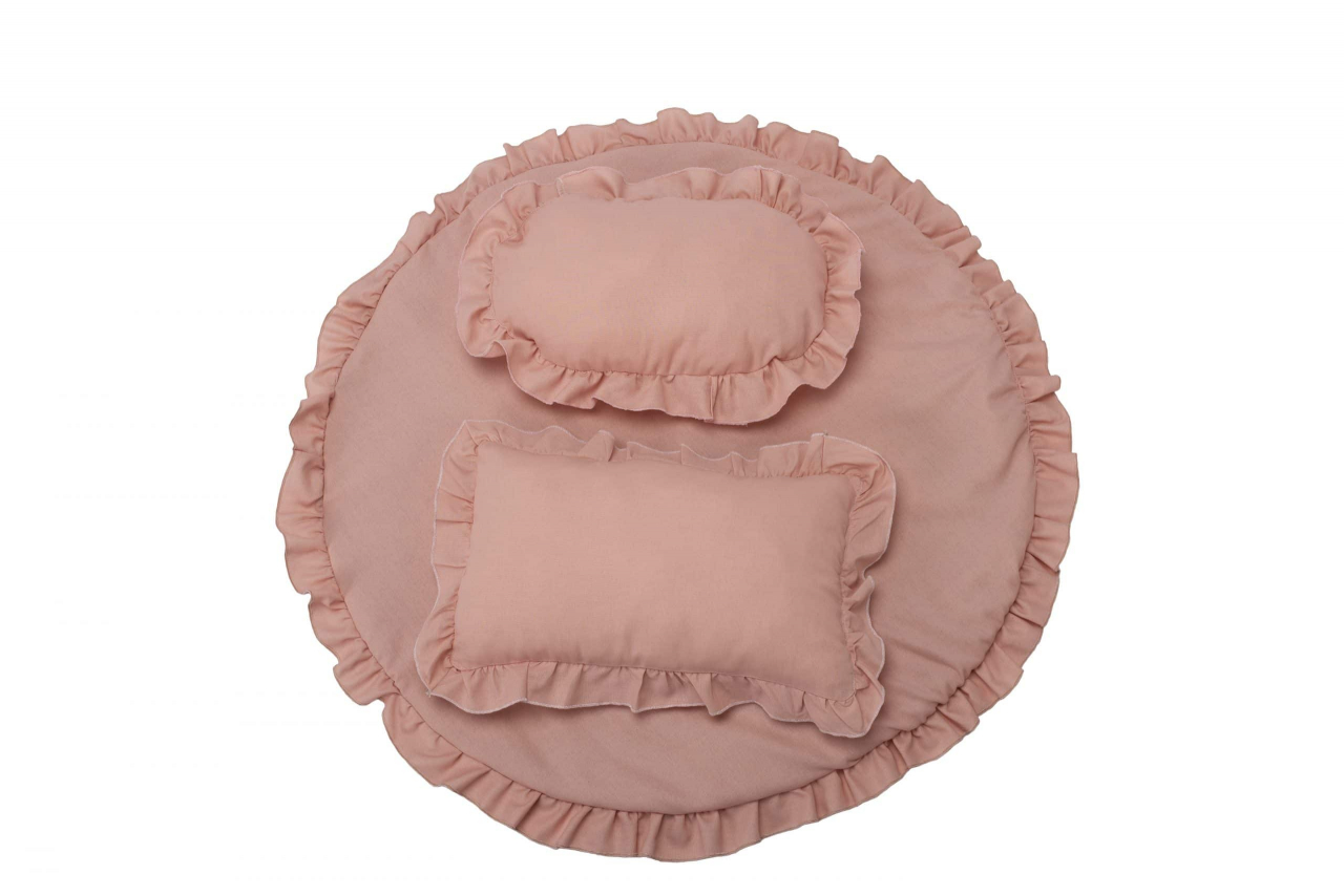 Set covoras impermeabil cu volan + 2 perne SomnArt, din in, Roz [2]