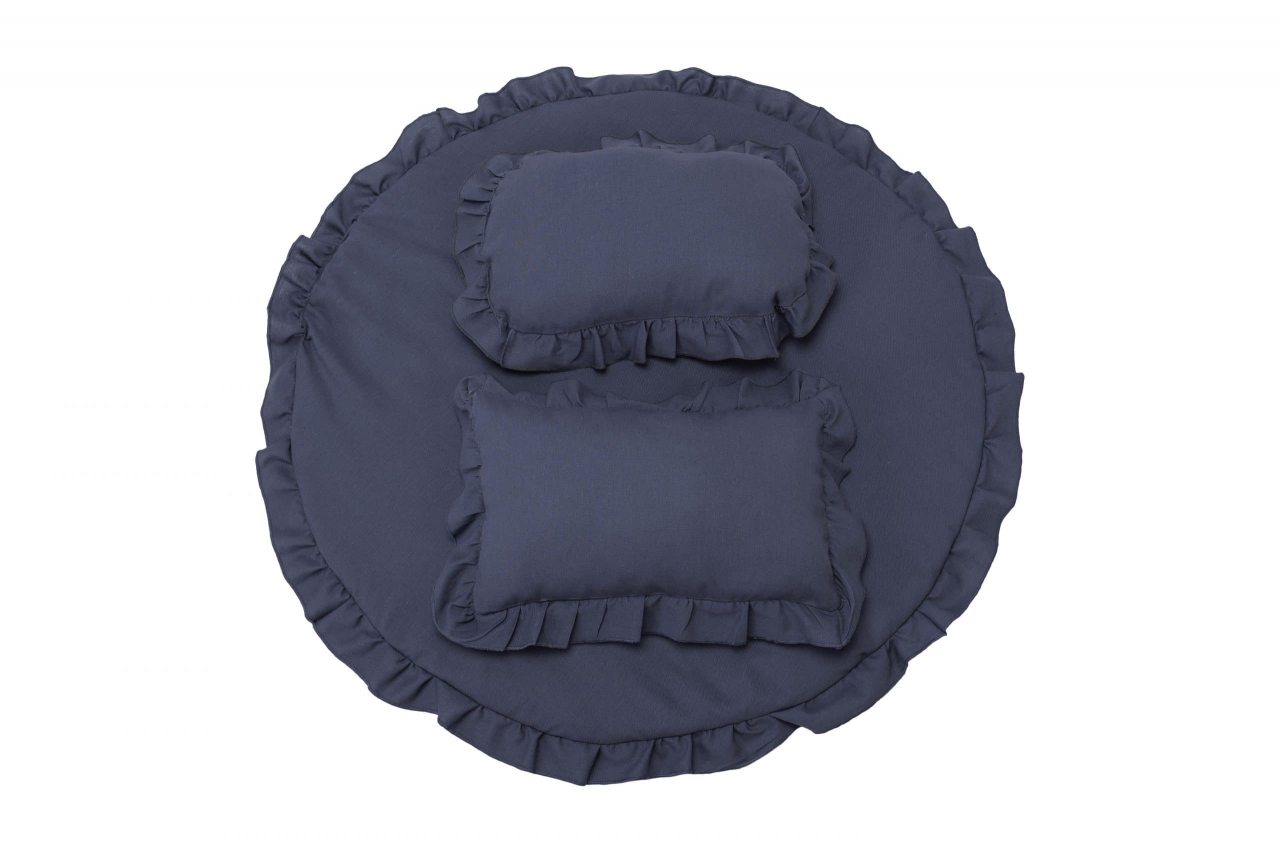 Set covoras impermeabil cu volan + 2 perne SomnArt, din in, Albastru [2]