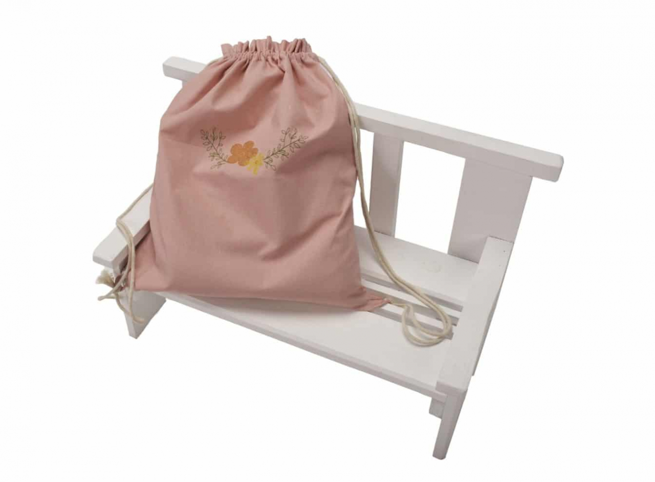 Set paturica + perna + rucsac SomnArt, cu broderie, din in, Roz [3]