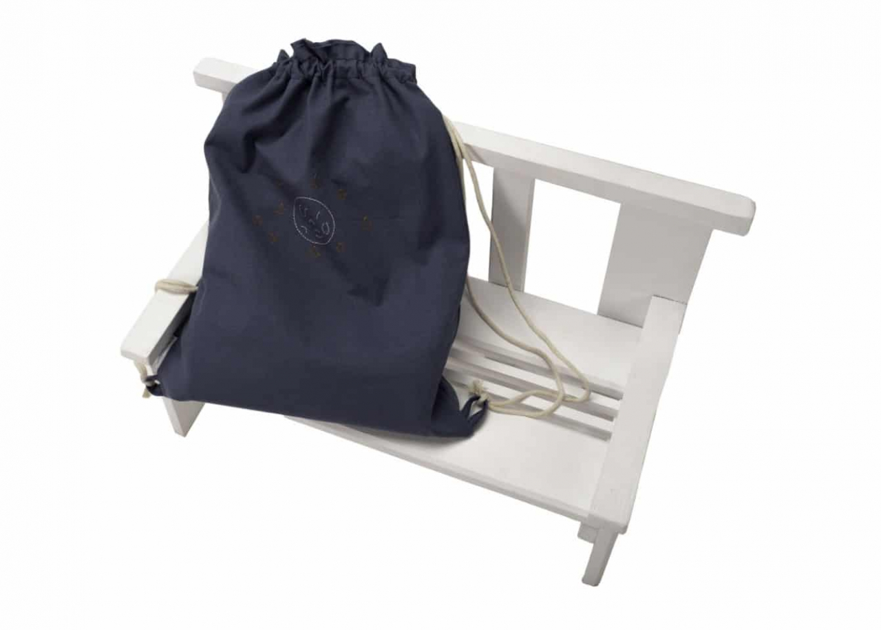Set paturica + perna + rucsac SomnArt, cu broderie, din in, Albastru [3]