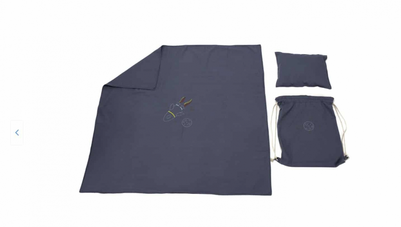 Set paturica + perna + rucsac SomnArt, cu broderie, din in, Albastru [1]