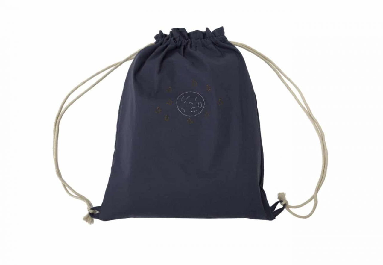 Set paturica + perna + rucsac SomnArt, cu broderie, din in, Albastru [2]