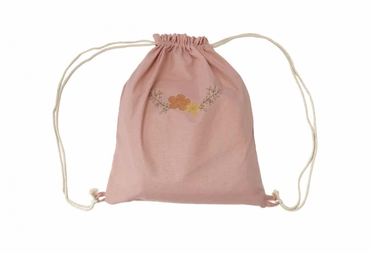 Set paturica + perna + rucsac SomnArt, cu broderie, din in, Roz [2]