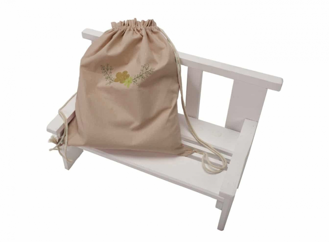 Set paturica + perna + rucsac SomnArt, cu broderie, din in, Crem [3]