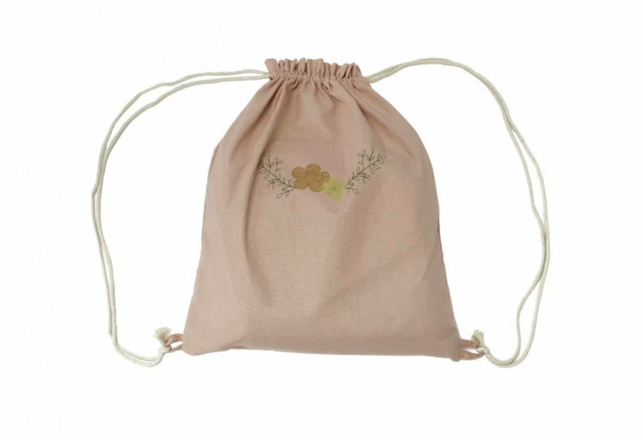 Set paturica + perna + rucsac SomnArt, cu broderie, din in, Crem [2]