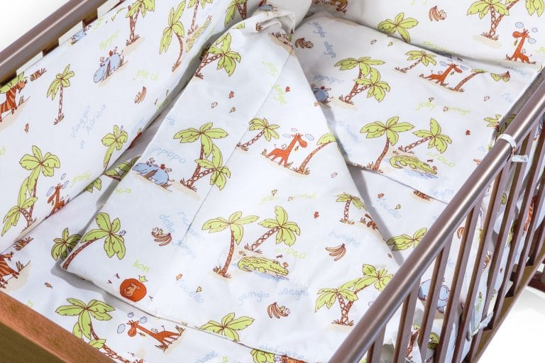 Set patut bebe, Somnart, cearceaf cu elastic pentru saltea 60x120x10, pernuta 37×55, pilota 100×105, aparatori 180x45, model Jungle [4]