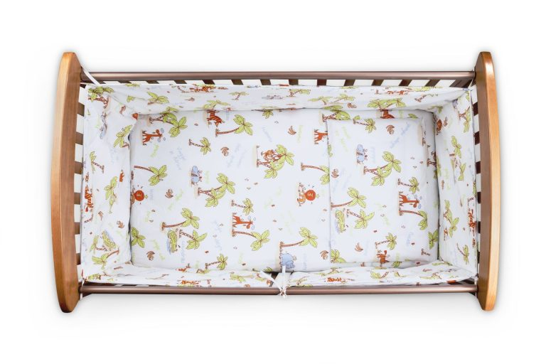 Set patut bebe, Somnart, cearceaf cu elastic pentru saltea 60x120x10, pernuta 37×55, pilota 100×105, aparatori 180x45, model Jungle [5]