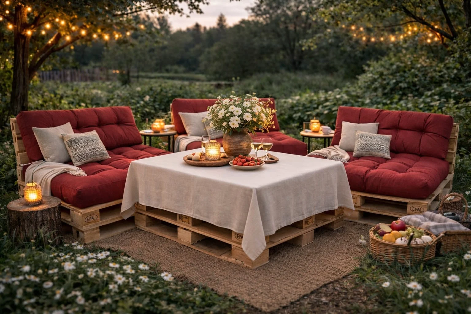 Set perne gradina Pallet Soft Seating - Rosu [3]