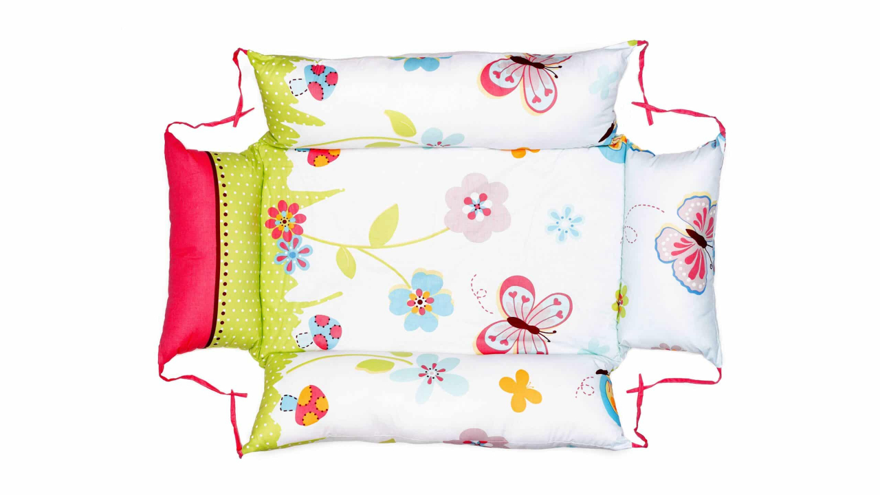 Set reductor bebe nest + paturica + pernuta pentru formarea capului bebelusului SomnArt, model fluturi, Bleu [2]