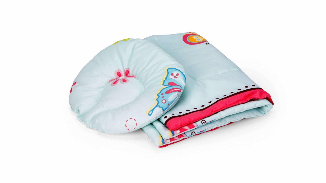 Set reductor bebe nest + paturica + pernuta pentru formarea capului bebelusului SomnArt, model fluturi, Bleu [3]