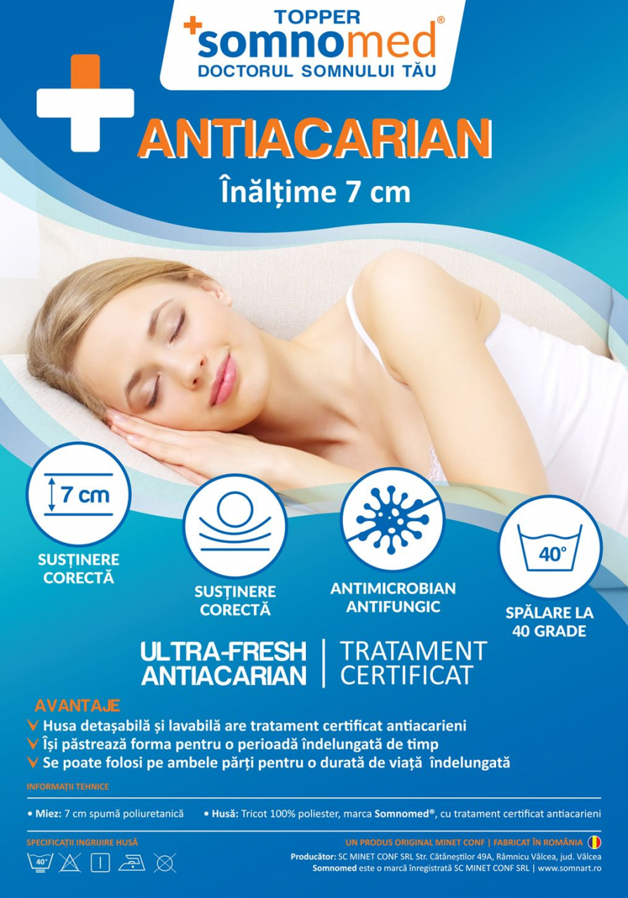 Topper 140x200, SomnoMed Antiacaria, pentru alergici, H 7cm, husa detasabila si lavabila [2]
