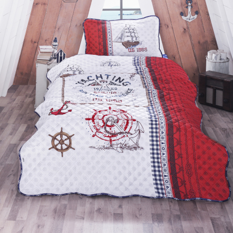 Cuverturi pat - Cuvertura pat o persoana matlasata reversibila 180x240 cm + 1 fata perna 50x70 cm-ALESTA