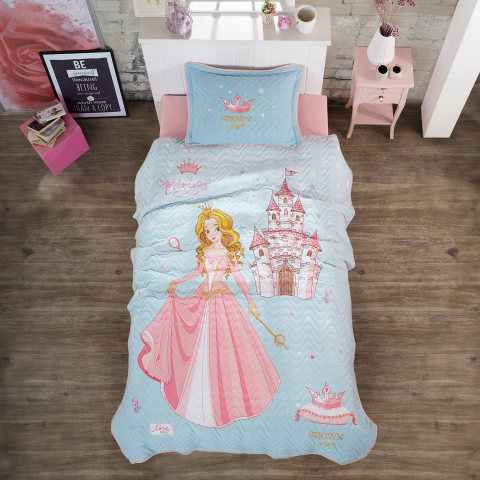 Cuverturi pat - Cuvertura pat o persoana matlasata reversibila 180x240 cm + 1 fata perna 50x70 cm model pentru copii - CROWN