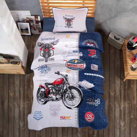 Cuverturi pat - Cuvertura pat o persoana matlasata reversibila 180x240 cm + 1 fata perna 50x70 cm model modern - ROAD KING