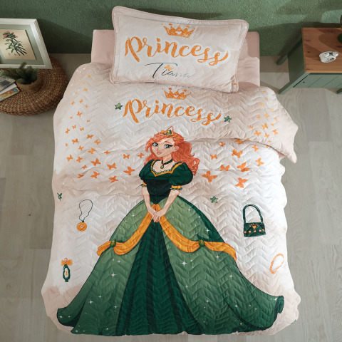 Cuverturi pat - Cuvertura pat o persoana matlasata reversibila 180x240 cm + 1 fata perna 50x70 cm model pentru copii - TIANA
