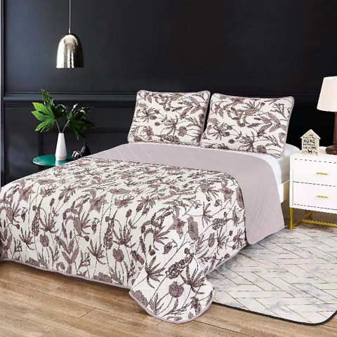 Cuverturi pat - Cuvertura pat 2 persoane matlasata reversibila 230x250 cm + 2 fete perna 50x70 cm model floral-CVI1