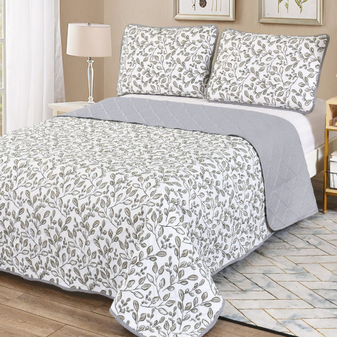 Cuverturi pat - Cuvertura pat 2 persoane matlasata reversibila 230x250 cm + 2 fete perna 50x70 cm model floral-CVI19