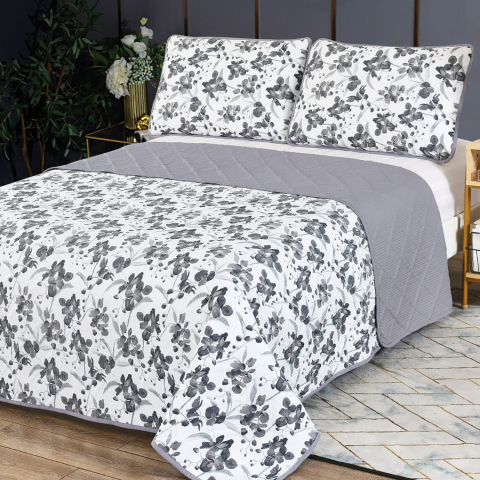 Cuverturi pat - Cuvertura pat 2 persoane matlasata reversibila 230x250 cm + 2 fete perna 50x70 cm model floral-CVI4