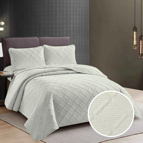 Cuverturi pat - Cuvertura pat 2 persoane matlasata reversibila 230x250 cm + 2 fete perna 50x70 cm ivoir