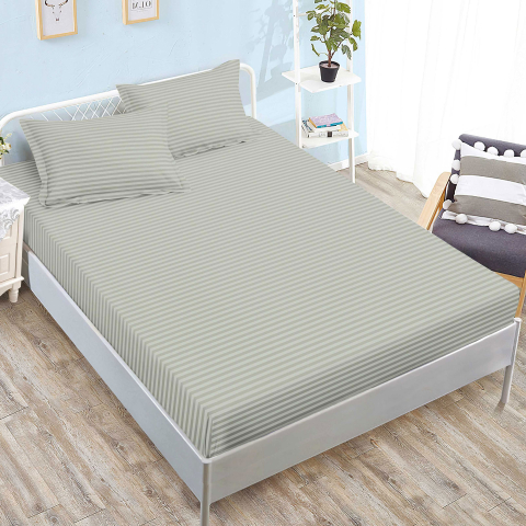Huse de pat - Husa de pat damasc gri deschis perlat cu dungi fine 160x200 / 180x200 + 2 fete perna