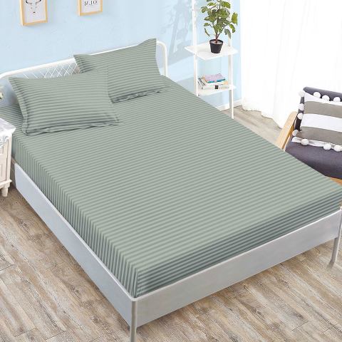 Huse de pat - Husa de pat damasc gri cu dungi fine 160x200 / 180x200 + 2 fete perna