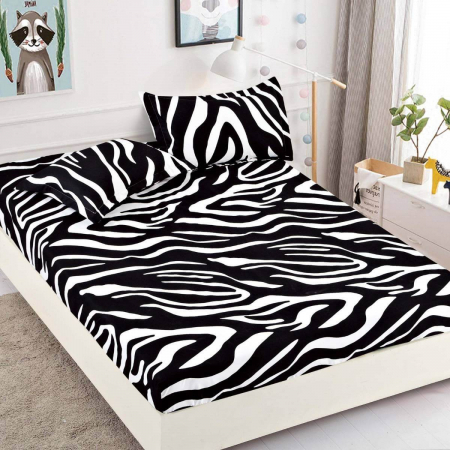 Huse de pat - Husa de pat cu elastic alb/negru cu dungi 180x200cm D032