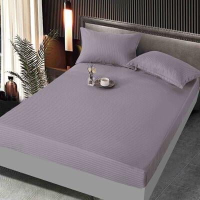 Huse de pat - Husa de pat cu elastic damasc satinat,gri lila,180x200cm-D106