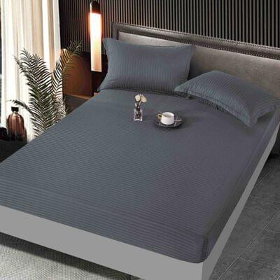 Huse de pat - Husa de pat cu elastic damasc satinat,gri inchis,180x200cm-D110