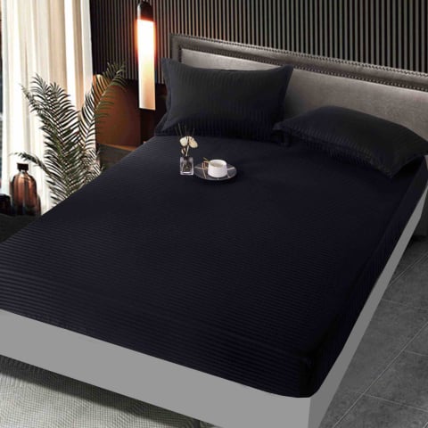 Huse de pat - Husa de pat cu elastic damasc satinat,neagra,160x200cm-D112