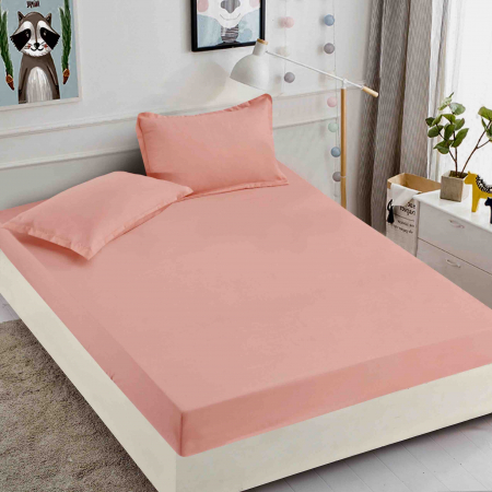 Huse de pat - Husa de pat cu elastic roz 180x200cm D060