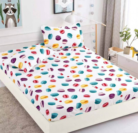 Huse de pat - Husa de pat cu elastic alba macarons 180x200cm D013