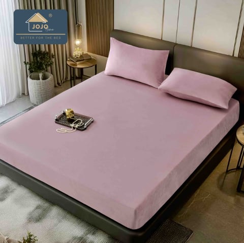 Huse de pat - Husa de Pat din Catifea cu Elastic si 2 Fete de Perna 50x70cm,180x200cm,Roz Pudra-D138