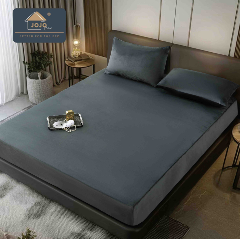 Huse de pat - Husa de Pat din Catifea cu Elastic si 2 Fete de Perna 50x70cm,180x200cm,Gri Inchis-D134