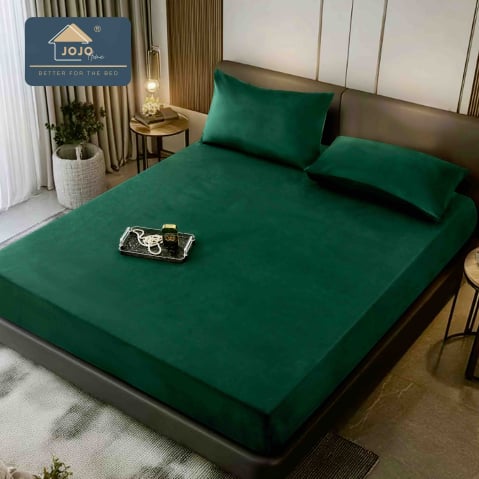 Huse de pat - Husa de Pat din Catifea cu Elastic si 2 Fete de Perna 50x70cm,180x200cm,Verde-D135