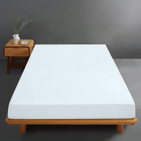 Huse de pat - Husa de pat jersey alba din bumbac 100% cu elastic