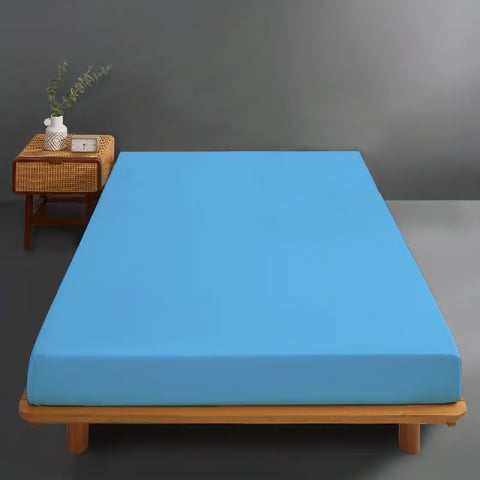 Huse de pat - Husa de pat jersey albastru ocean din bumbac 100% cu elastic