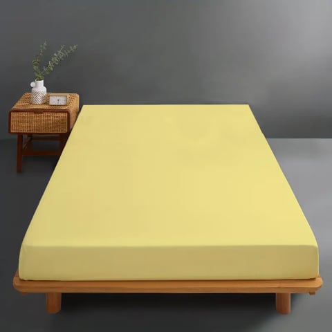 Huse de pat - Husa de pat jersey galben pastel din bumbac 100% cu elastic
