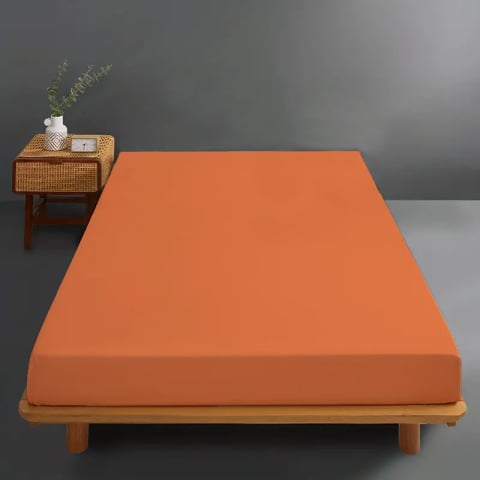 Huse de pat - Husa de pat jersey portocaliu ars din bumbac 100% cu elastic