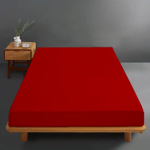 Huse de pat - Husa de pat jersey rosu aprins din bumbac 100% cu elastic