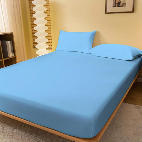 Huse de pat - Husa de pat jersey bleu ciel din bumbac 100% cu elastic + 2 fete de perna incluse