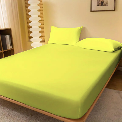 Huse de pat - Husa de pat jersey verde neon din bumbac 100% cu elastic + 2 fete de perna incluse